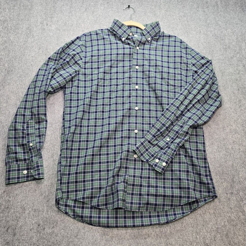 L.L.Bean Slightly Fitted Plaid Button Down Shirt Men's M Regular Green Cotton